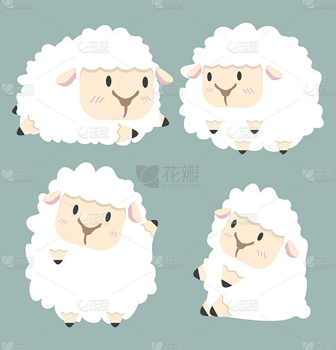 Cute white little sheep vector set素材-花瓣网