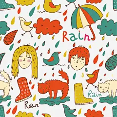 可爱手绘插画背景矢量图高清素材 下雨 卡通 女孩 手绘插画 手绘背景 猫 男孩 雨伞 鞋子 矢量图 免抠png 设计图片 免费下载