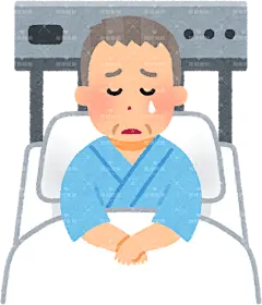 在病床上的病人的插图，其表情多种多样，包括微笑、愤怒、哭泣和大笑medical_nyuin_ojiisan_cry贴纸扁平儿童插画元素卡通免扣png图片素材