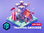Training Grounds Tutorial building strategy game gameart lowpoly diorama isometric render blender illustration 3d
