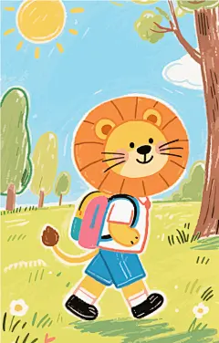 背书包去上学的小狮子