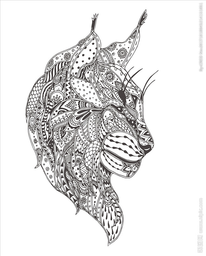 手绘线描黑豹动物矢量图下载