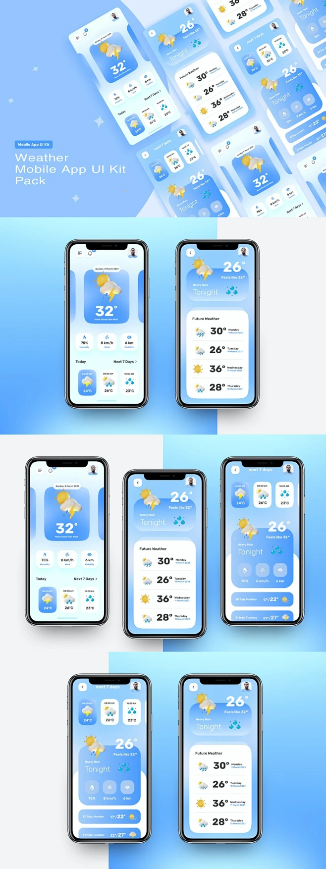 天气预报 移动应用 应用程序 天气 预报 管理 app全套界面UI设计-花瓣网