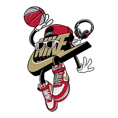 耐克卡通图案手绘立体英文字母打篮球卡通矢量