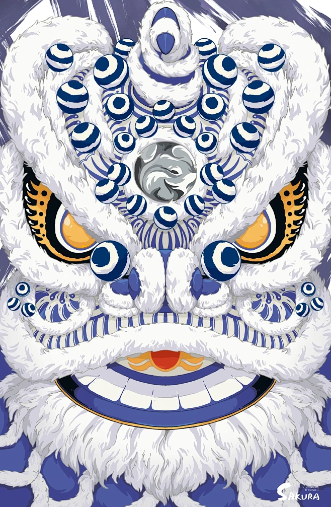 醒狮《一皇五虎将》系列作品-国潮、国风插画-花瓣网