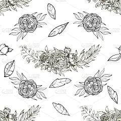 牡丹,式样,华丽的,纺织品,壁纸,植物群,婚礼,复古,绘制,花