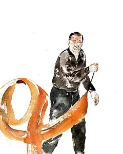 舞彩带的男子插画下载