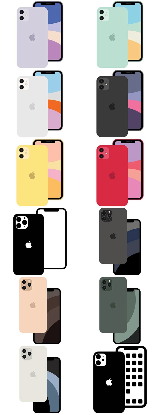 12张iPhone 11苹果11智能手机插画展示样机模型矢量素材模板设计海报-花瓣网
