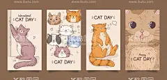 卡通猫  - 源文件下载【酷图网】卡通,手绘,可爱,猫,海报,背景,花猫,猫咪日