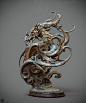 A dragon statue (一洗万古凡马空）, Zhelong XU : 斯须九重真龙出, 一洗万古凡马空.
A case of my online course (the second episode), a Chinese ancient style of painted-wood statue . Designed,Sculpted,textured,and rendered by myself.Sculpted with zbrush and material made with new v
