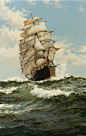 美国传奇海洋画家蒙塔古·道森（Montague Dawson）油画作品 | 1895年出生于大不列颠帝国的伦敦，一生众多的奖项和称号，是最负盛名的英国艺术协会荣誉会员得主。1973年逝世。享年78岁，他是二十世纪当之无愧的最有名的海洋画家。