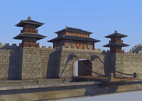 古代城门吊桥、城门楼、城防、护城河-花瓣网