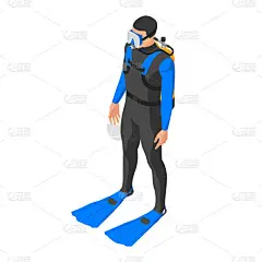 水肺潜水员穿着白色背景的潜水服的男人.