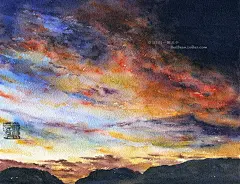 水彩插画——五彩斑斓的云-Jessie一颗豆子_原创,水彩,插画,每日一涂,手绘,奇幻,场景,风景,天空,云彩_涂鸦王国插画