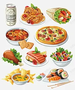 卡通手绘各国美食 设计图片 免费下载 页面网页 平面电商 创意素材