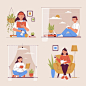 Hygge lifestyle scenes flat-hand drawn Free Vector