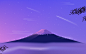 General 1920x1200 digital art minimalism nature landscape Mount Fuji Japan snowy peak starry night leaves mist stars