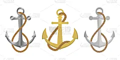 绘画插图,锚,矢量,分离着色,白色背景,船,安全,绳子,帆,海港