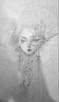 唯美古风《半面妆》插画，有些容颜望一眼就终身思念铅笔起稿