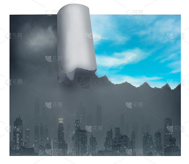 沉闷的城市与一片蔚蓝的天空