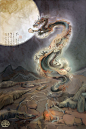 莲羊《龙生九子》 龙 神话 插画欣赏 插画 手绘 壁画 中国风 