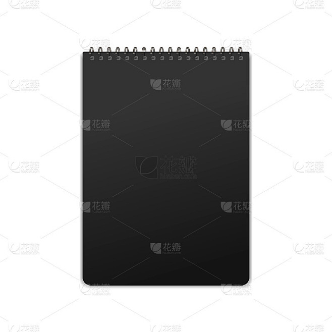 黑色现实的垂直螺旋笔记本模型品牌孤立在白...