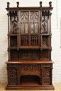 Exceptional walnut gothic cabinet with paint glass doors - Cabinets - Houtroos
