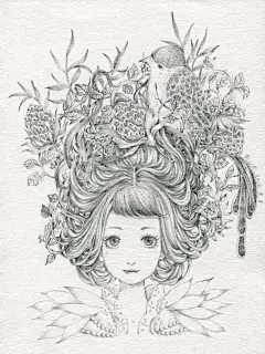 蓝象太太  的插画 自动铅笔画