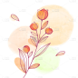 彩色手绘线稿花卉插画贴纸