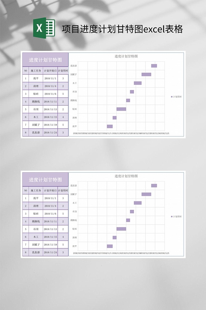 项目进度计划甘特图excel表格-众图网