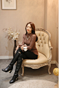 喇叭袖半高领纯色螺纹针织毛衣 : Romantic & Trendy Looks, Styleonme