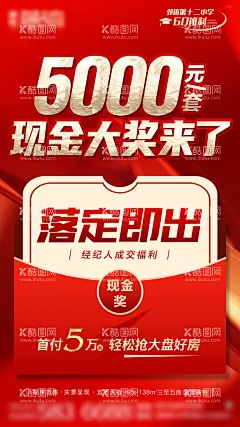 现金奖佣金大字报海报  - 源文件下载【酷图网】海报,房地产,现金奖,中介经历政策,大字报,价格,红金,红包,