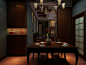 大户型美式风格150平方米三室二厅家居餐厅餐桌灯具吧台装修效果图