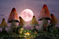 Fairy, Fantasy, House, Mushroom, Fish, Light, Moonlight