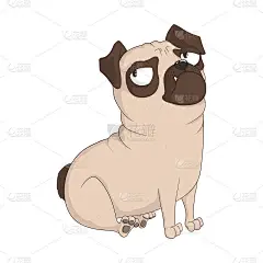 Cute sitting grambler pug dog. Vector cartoon hand
