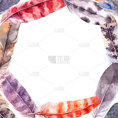 手绘插图-水彩羽毛框架。水彩画设计模板。孤立在白色背景上。完美的邀请，贺卡，海报，印刷品