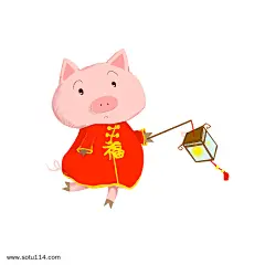 手绘新年提灯笼小猪宝宝插画图片png免抠元素卡通手绘背景装饰免扣图片