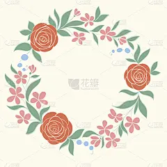 美丽的花圆形框架。手绘背景贺卡