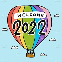 2022年彩色气球在天空和云彩卡通矢量插图涂鸦风格