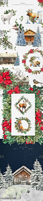 冬季雪花圣诞节手绘水彩装饰插画贺卡片明信片设计PNG免抠图素材