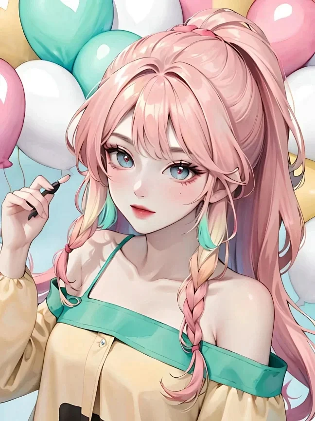 彩虹色头发少女头像（2）
