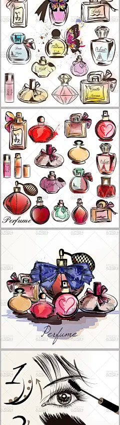16创意手绘美妆香水美瞳睫毛膏ai矢量平面设计素材化妆品眼影口红-淘宝网