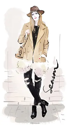 #jjseason插画# #时尚##插画# ---早上好，冬日街拍，米兰时尚博主#Chiara Ferragni#