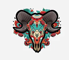 弯牛角羊头标志免抠素材 平面电商 创意素材 png素材