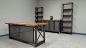 Complete Industrial Office Set Up......Carruca Desk + Industrial Credenza + 2 x Steel frame Helvetica shelving Unit