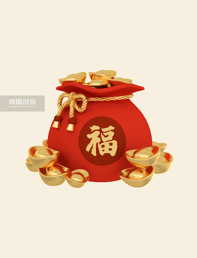 新年春节C4D3D立体福袋图片_潮国创意