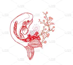 锦鲤,日本,远古的,背景,华丽的,樱桃,自然美,爱,复古