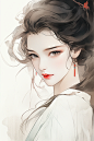水墨古装少女古风女生插画