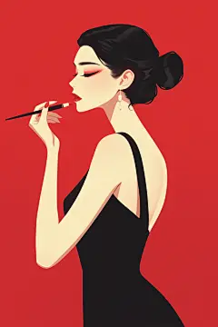 涂口红的38妇女节绘画