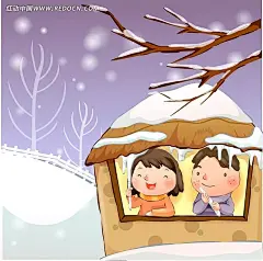 在雪地房子里赏雪的孩子房子|卡通人物|卡通人物图片|漫画人物|男孩|女孩|人物素材|人物图片|赏雪|矢量人物|手绘|下雪|雪地